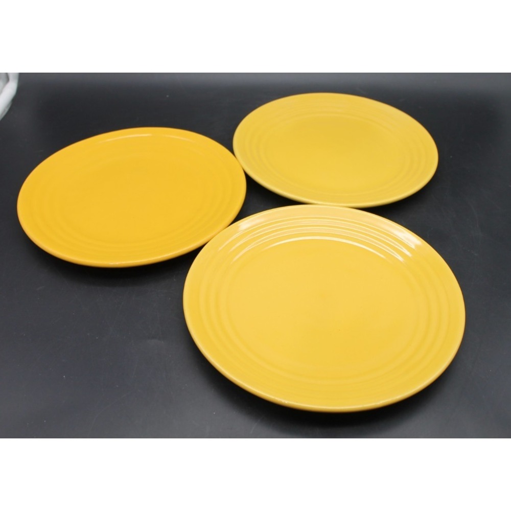 Bauer Pottery Yellow Ringware Bread Salad Plates Set of 3 Vintage 8"